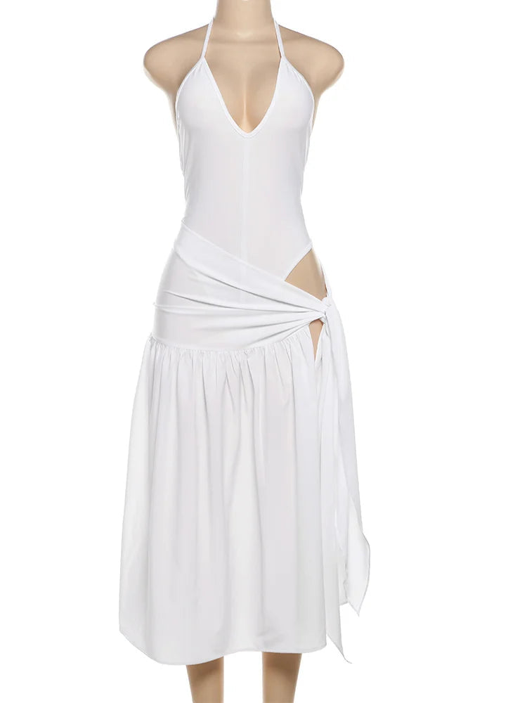 Elegant Halter Bodysuit Wrapped Skirt