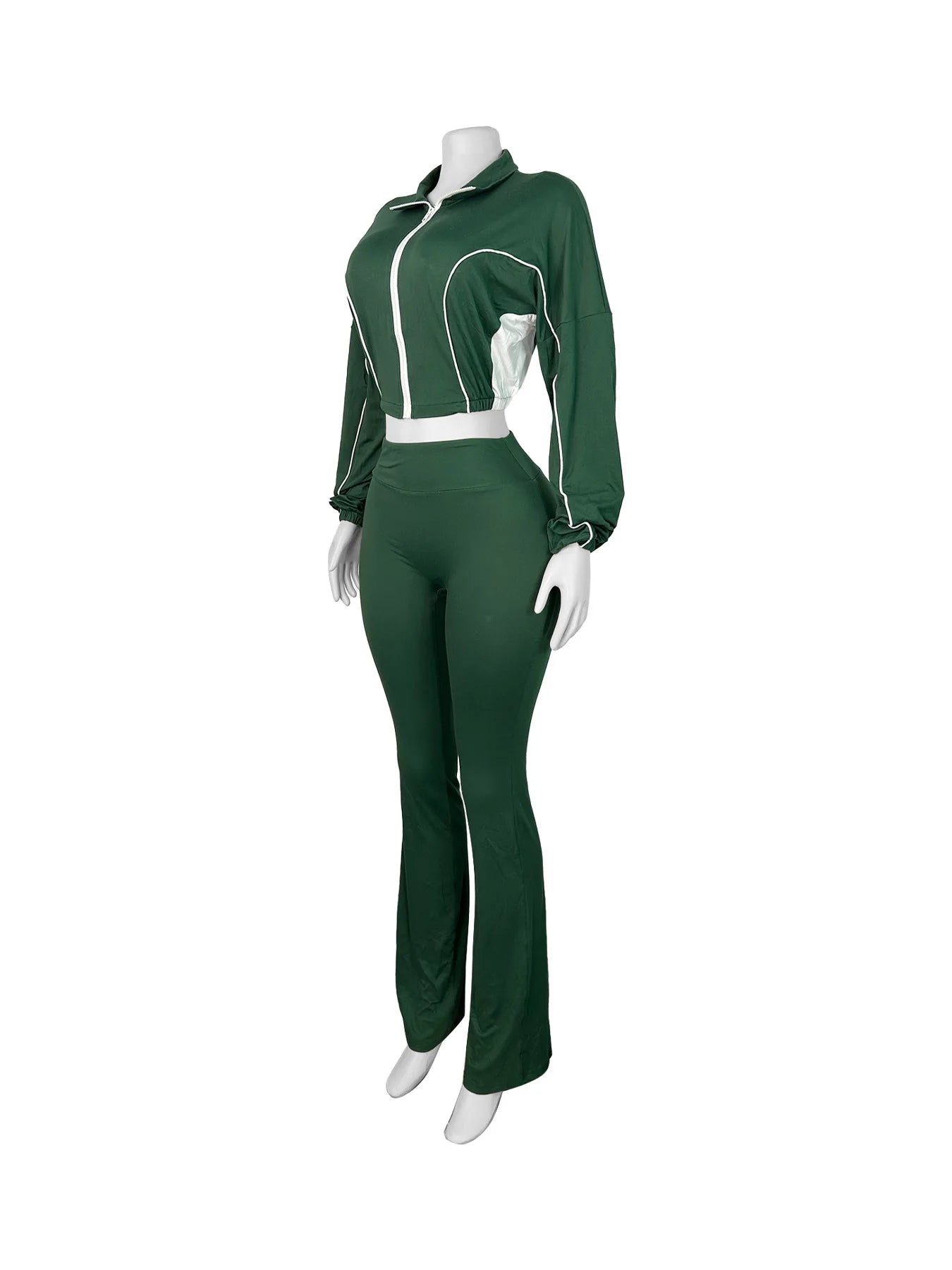 Casual Stripe 2-Piece Crop Top + Flare Pants Tracksuit.