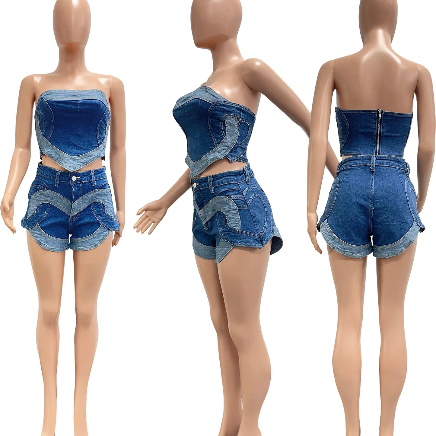 Denim Strapless Short Set