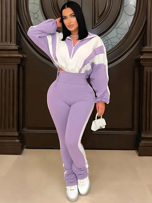 Color Block Pants Tracksuit Set.