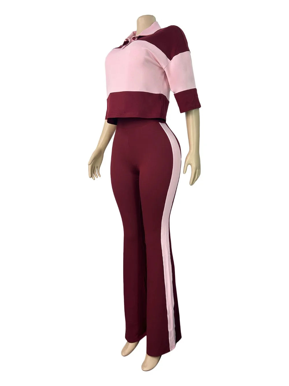 Color Block High Waist Flare Pants Set