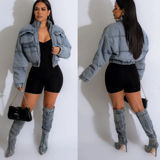 Puffer Denim Jacket
