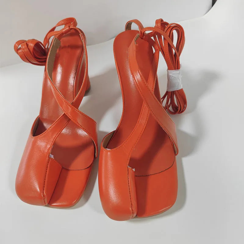 Split Toe Lace-Up Heels