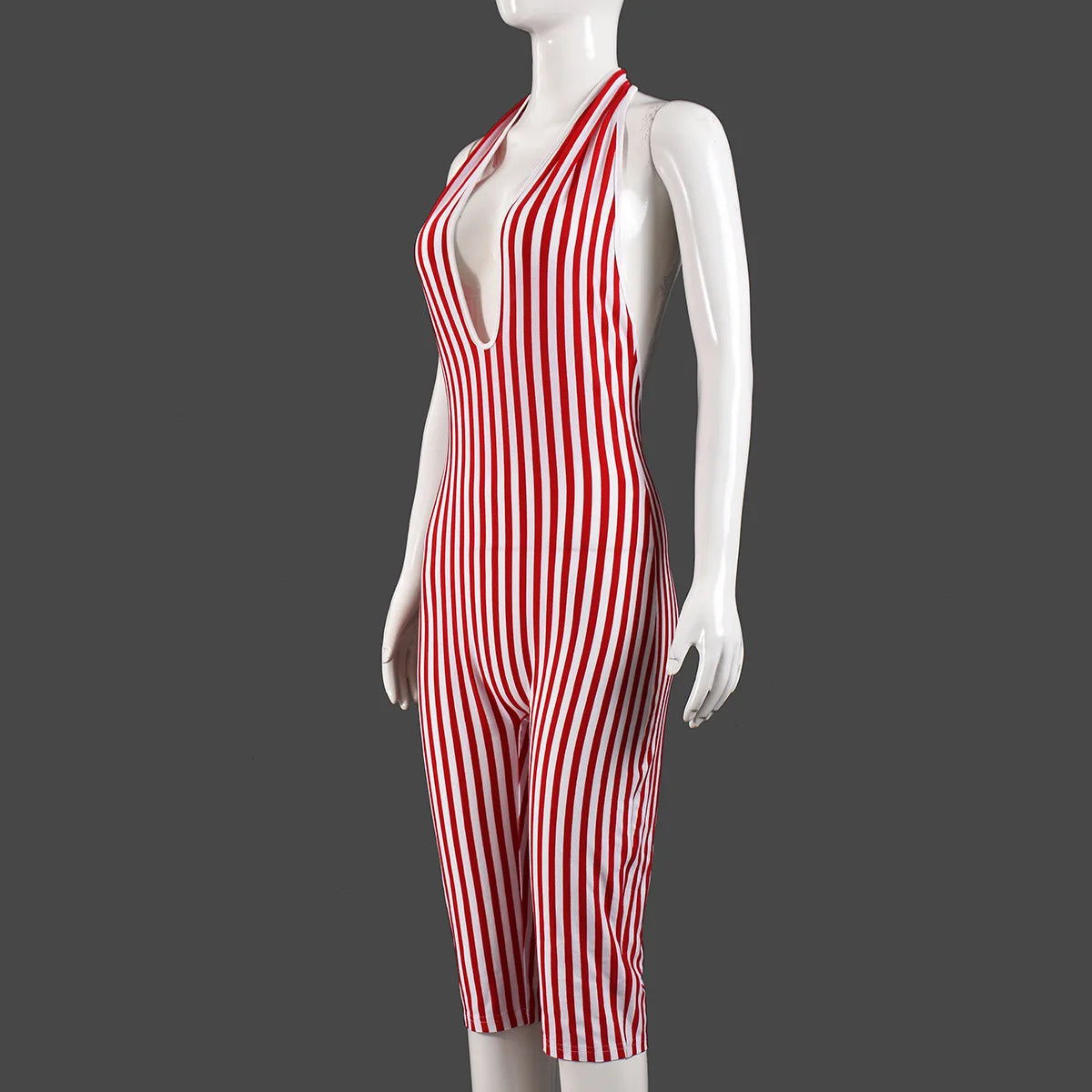 Striped V-neck Backless Jumpsuit