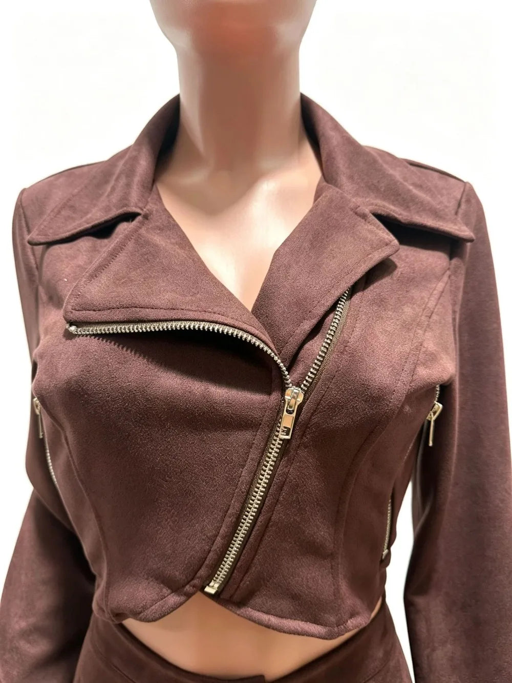 Suede Zip Crop Jacket and Capri Pants Set