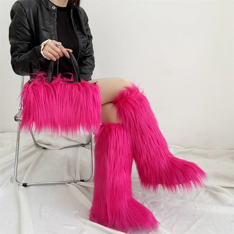 Plush Fur Boots and Bag Set