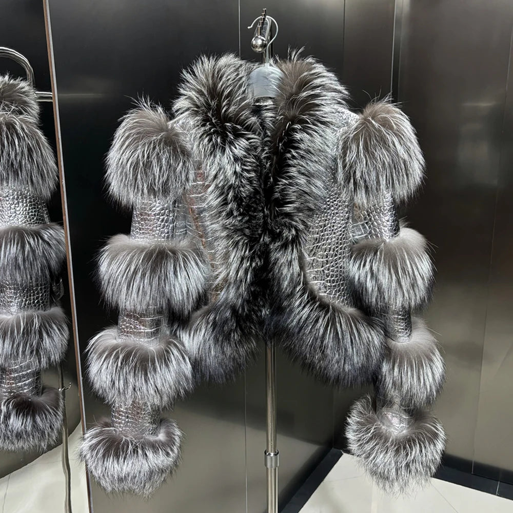 Crocodile Leather Cropped Jacket