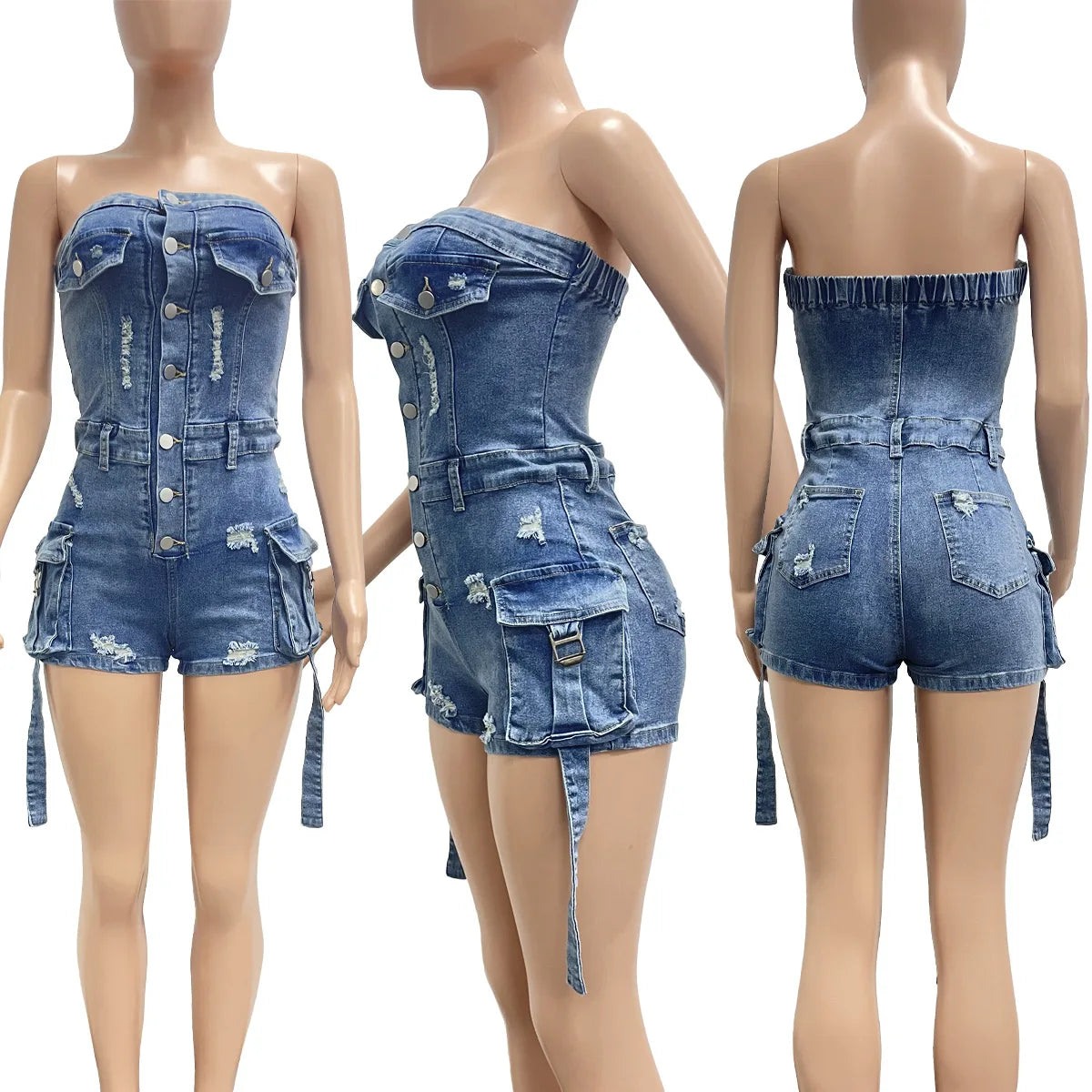 Denim Pocket Cargo Bodycon Romper