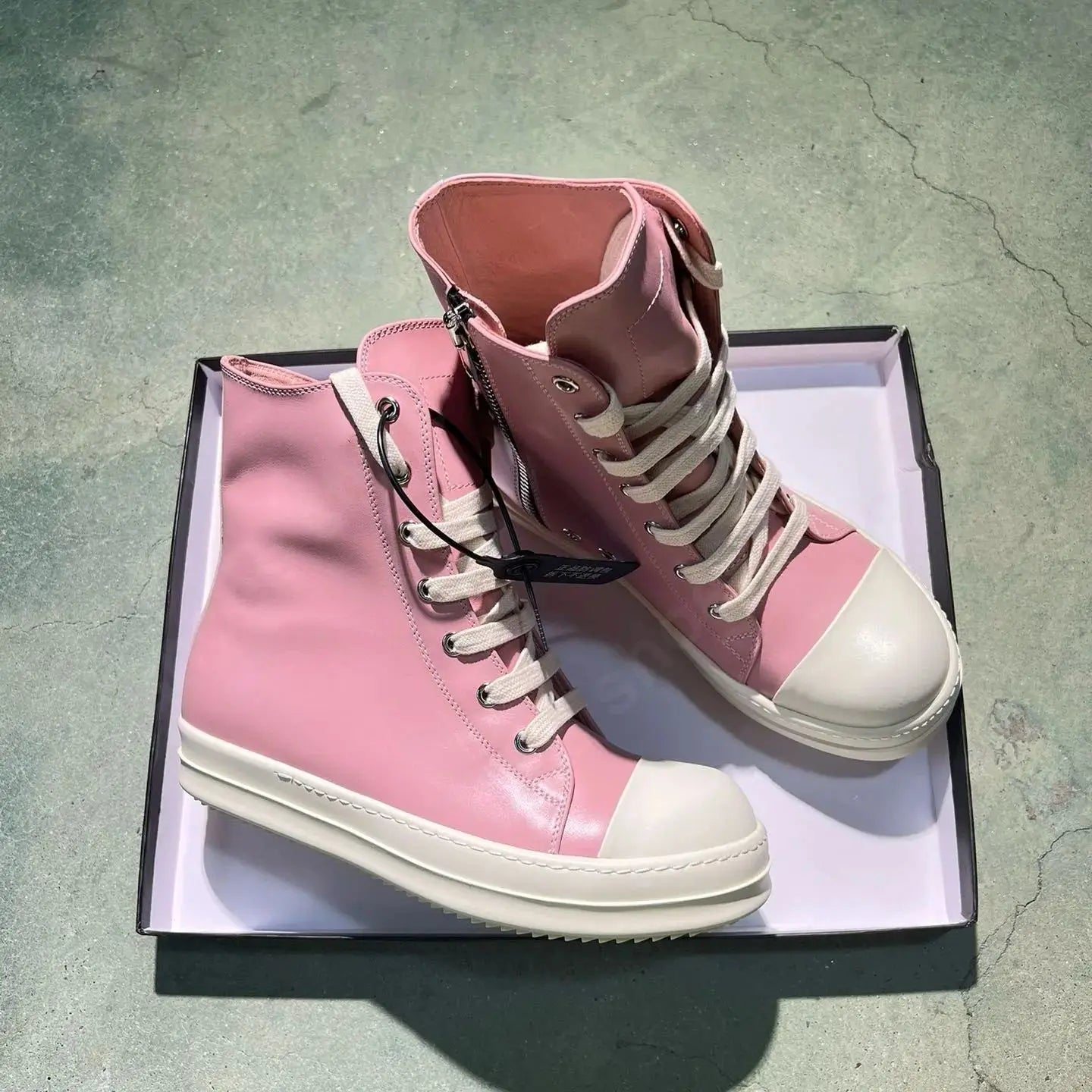 High Top Luxury Leather Lace Up Zip Sneaker.