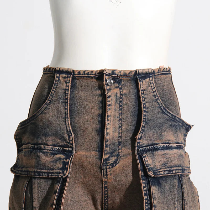 High Waist Stretchy Cargo Jeans