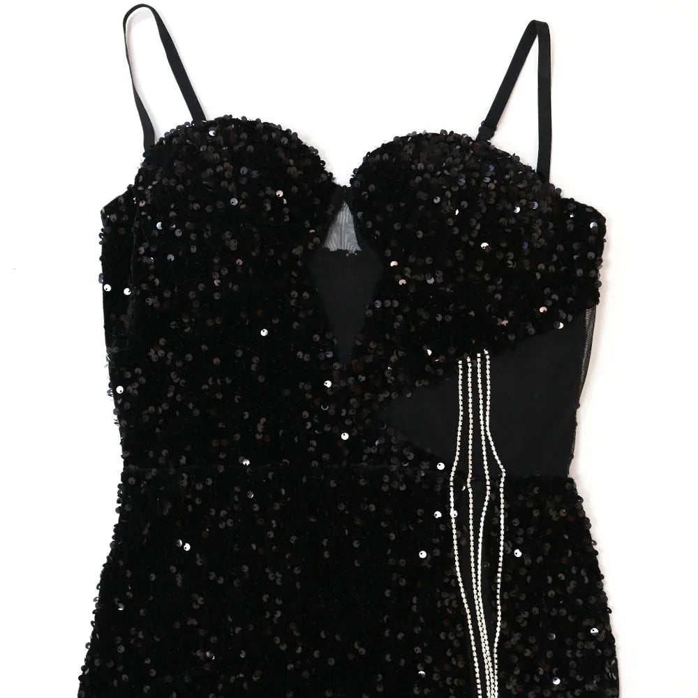 Sequined Tassel High Side Slit Maxi