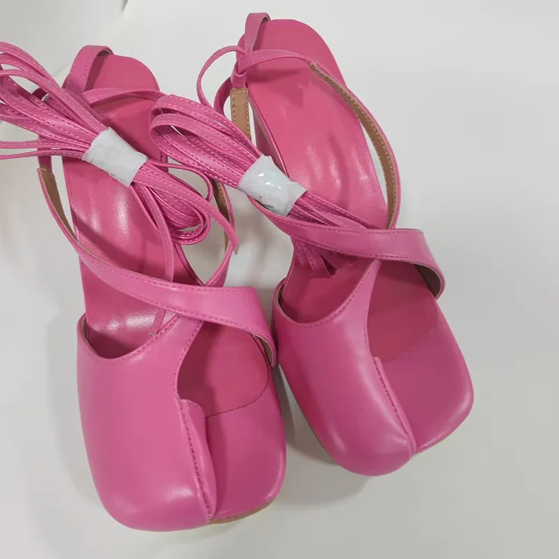 Split Toe Lace-Up Heels