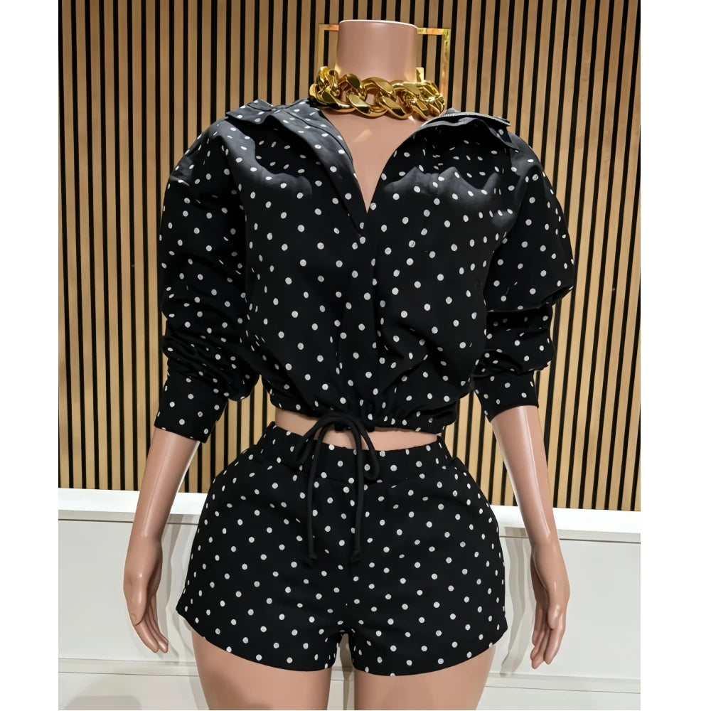 Polka Dot Print Jacket Two-Piece Set