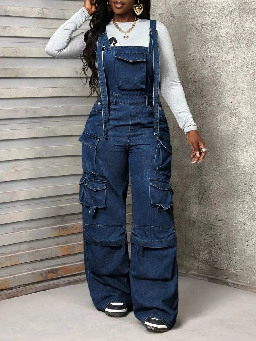 Denim Strap Loose Wide-leg Romper