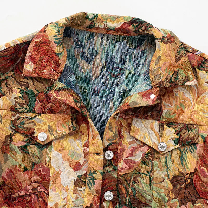 Vintage Floral Print Crop Jacket
