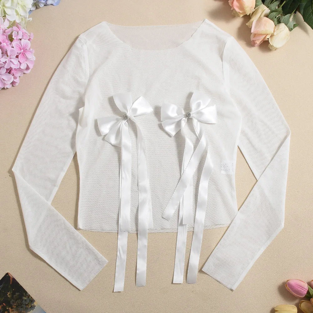 Bow Mesh Two-Piece Short Set