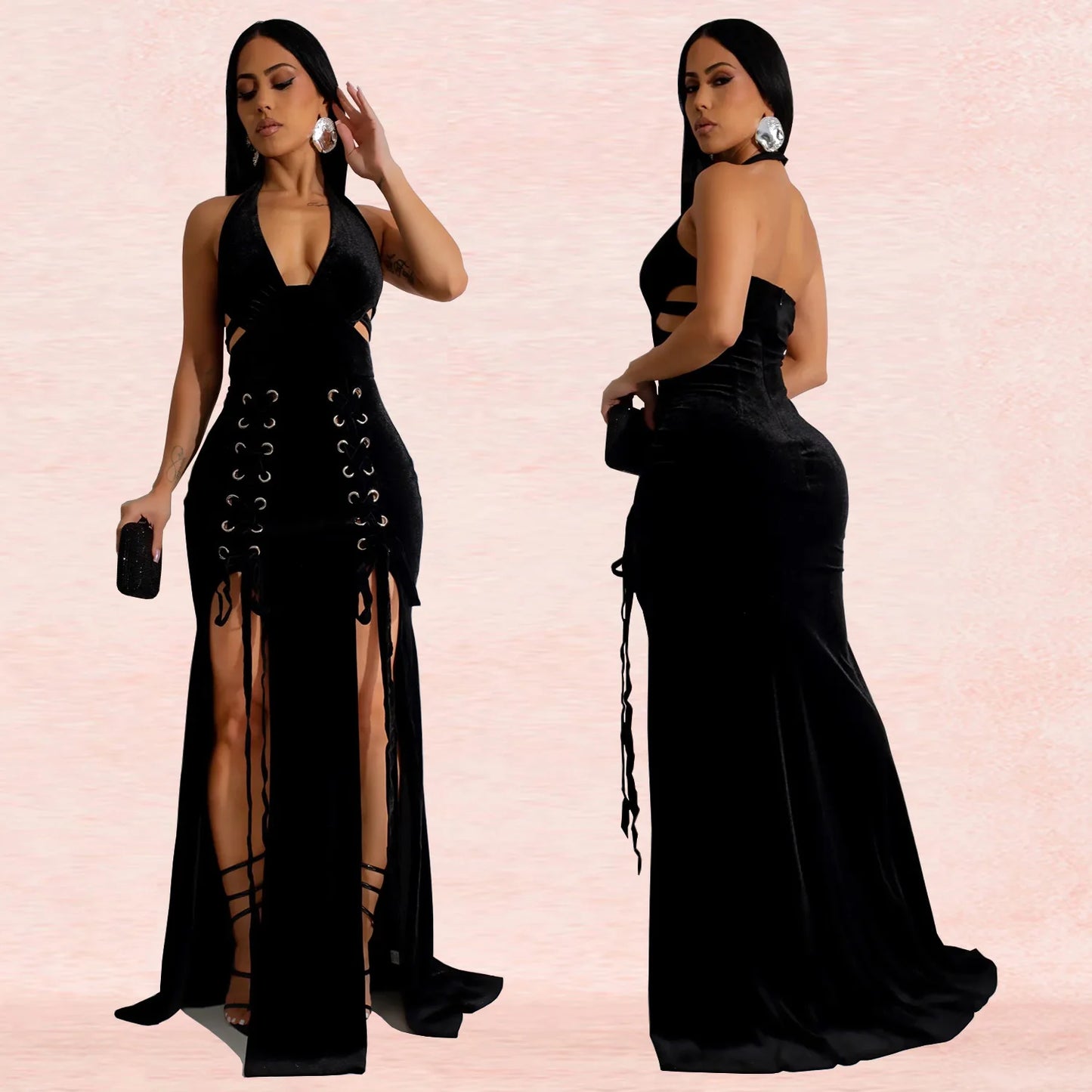 Lovely Bandage Velvet V-Neck Bodycon Dress.