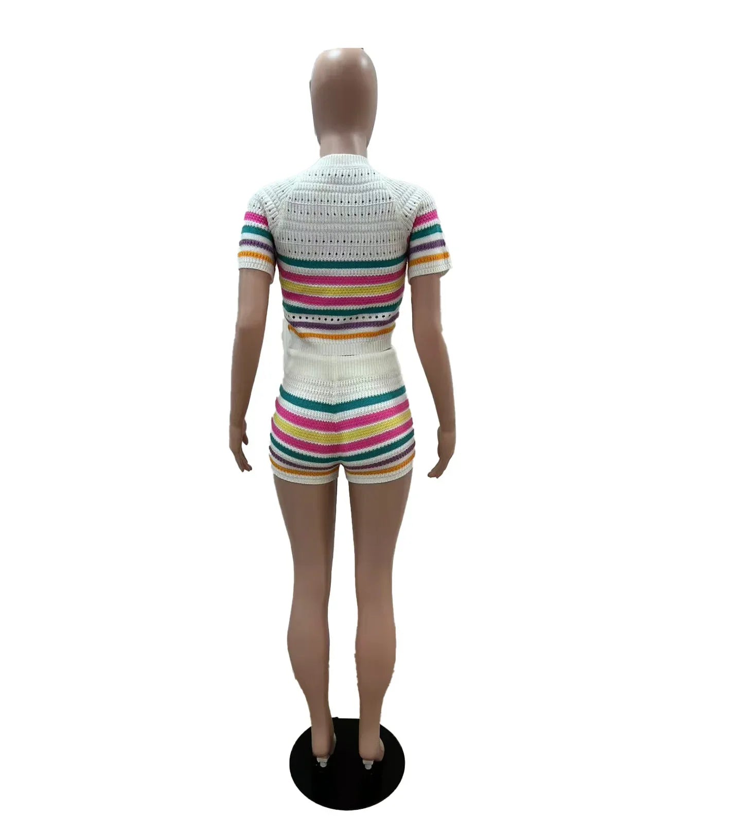 Cute Knit Striped Two-Piece Short Set