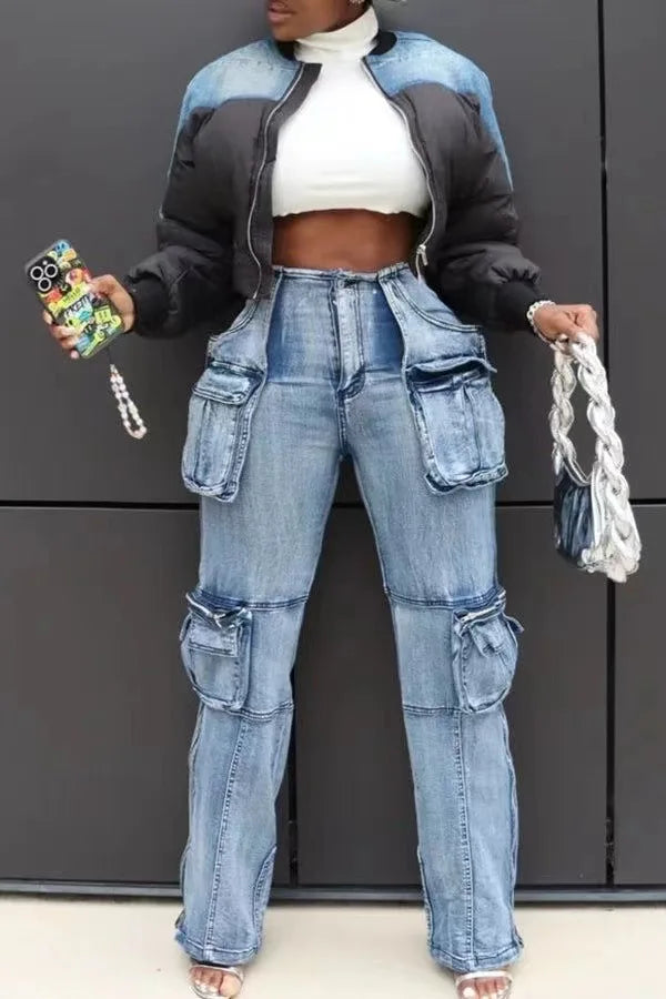 High Waist Stretchy Cargo Jeans