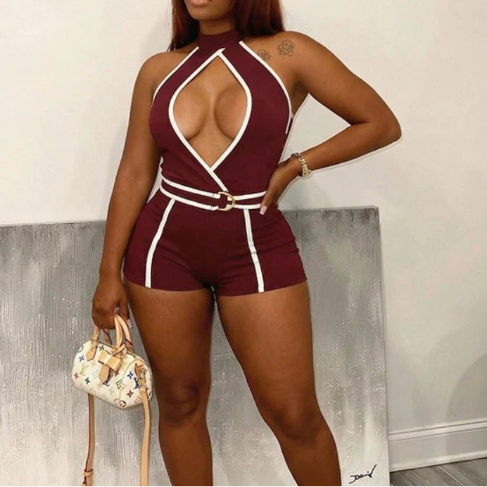 Hot Girl Halter Belt Romper