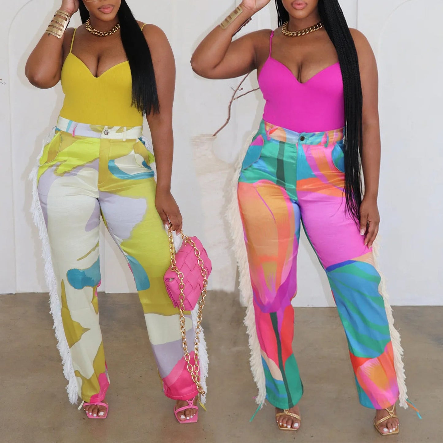 Tassel print pants set