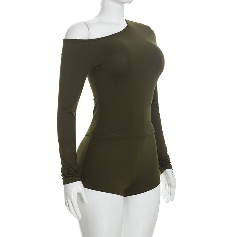 Off Shoulder Bodycon Top High Waist Shorts