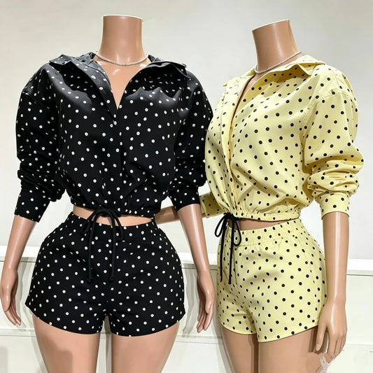 Polka Dot Print Jacket Two-Piece Set