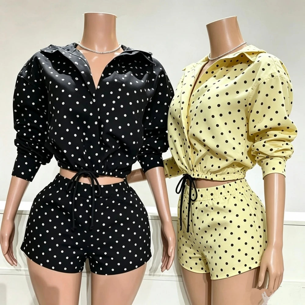 Polka Dot Print Jacket Two-Piece Set