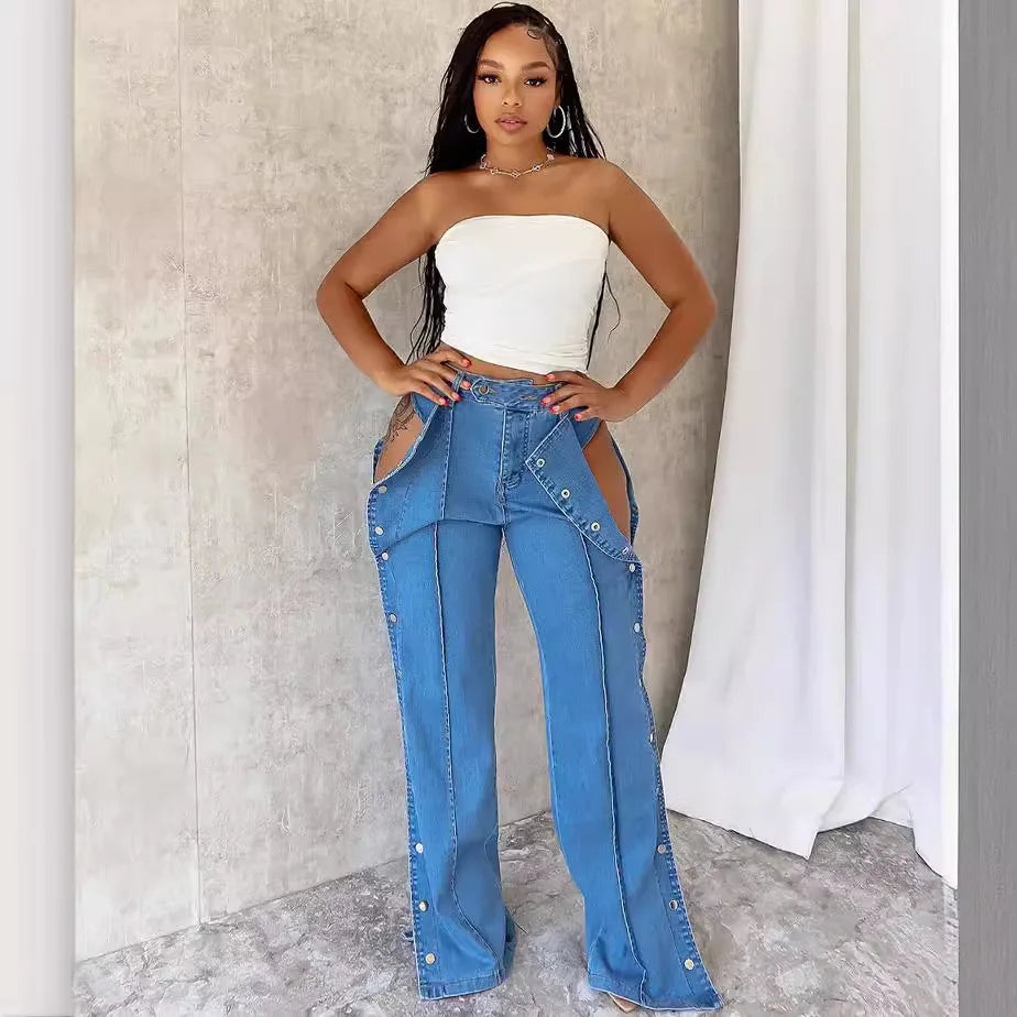 Denim Cargo Wide-Leg Jeans.