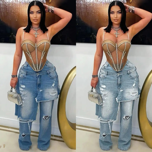 Irregular Pocket Patchwork Jeans