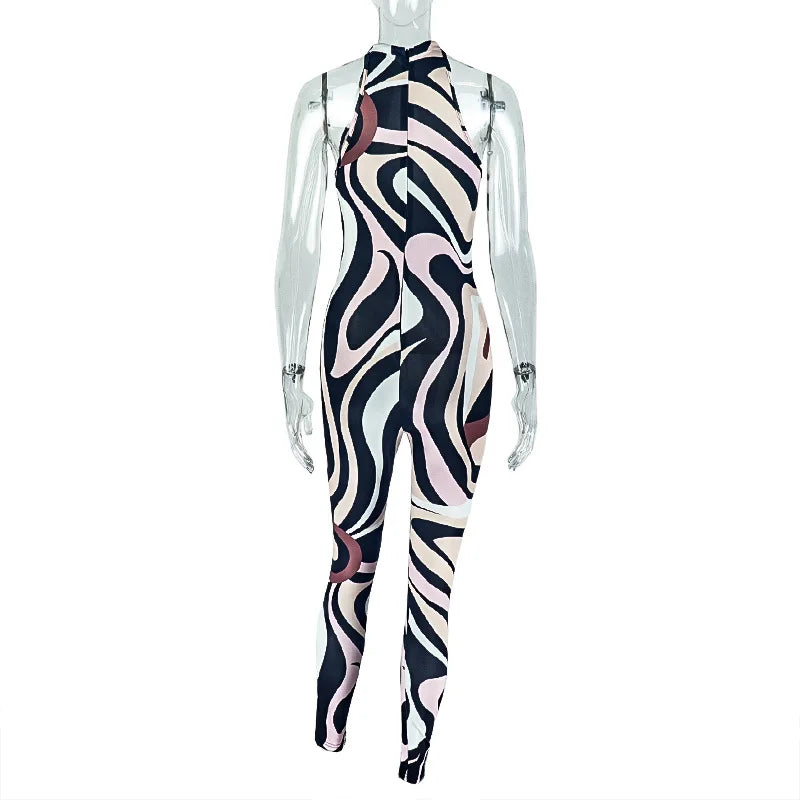 Zebra Print Bodycon Jumpsuit