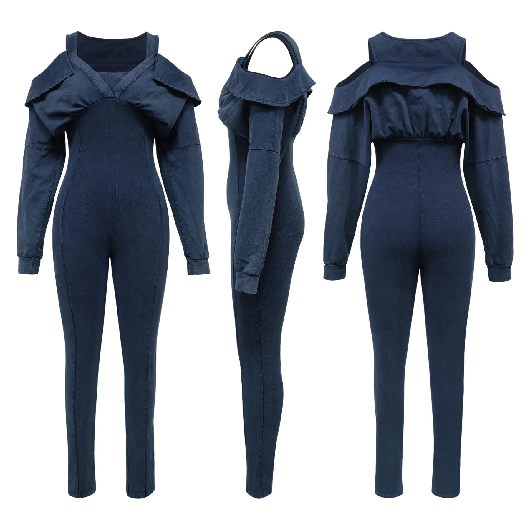 Ribbed Distressed Off Shoulder Jumpsuit.