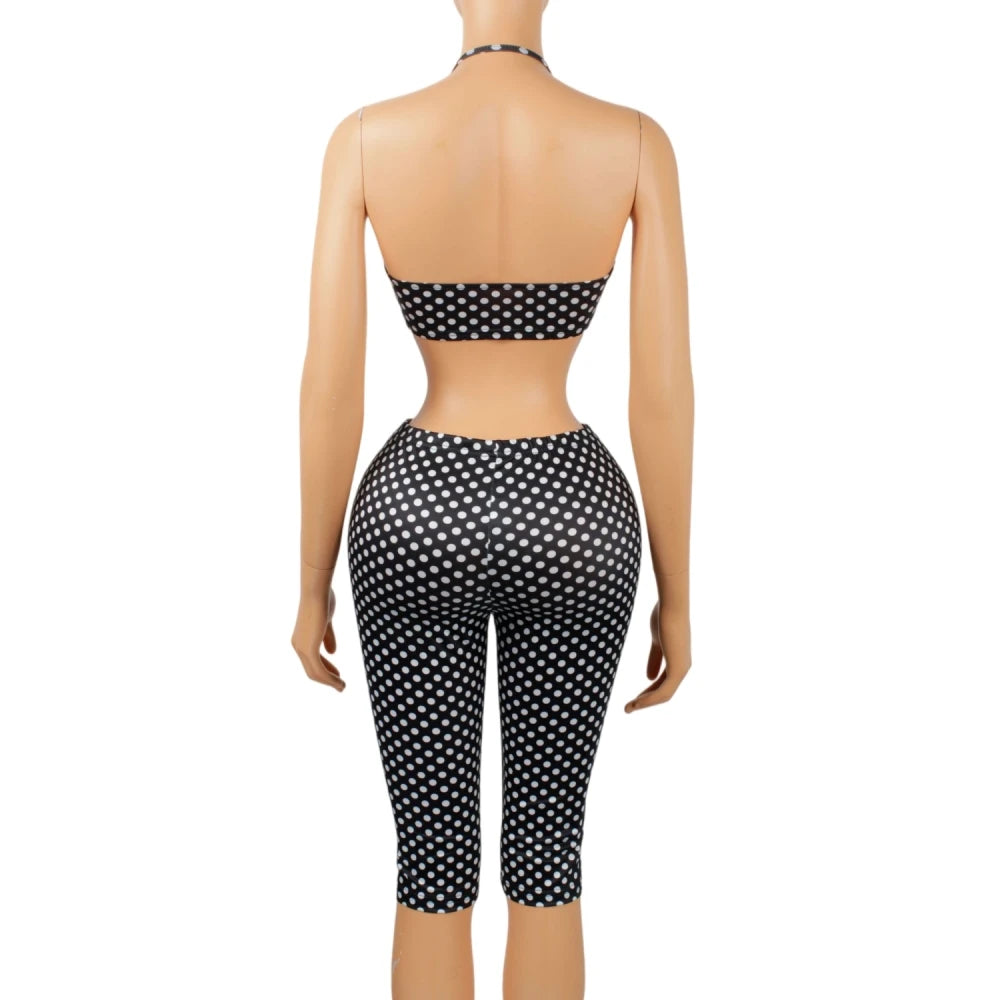 Polka Dot Print Hollow Two-Piece Set