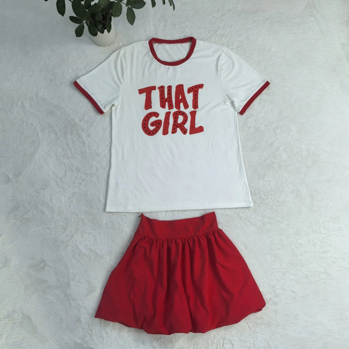 That Girl Letter Print Mini Skirt Set