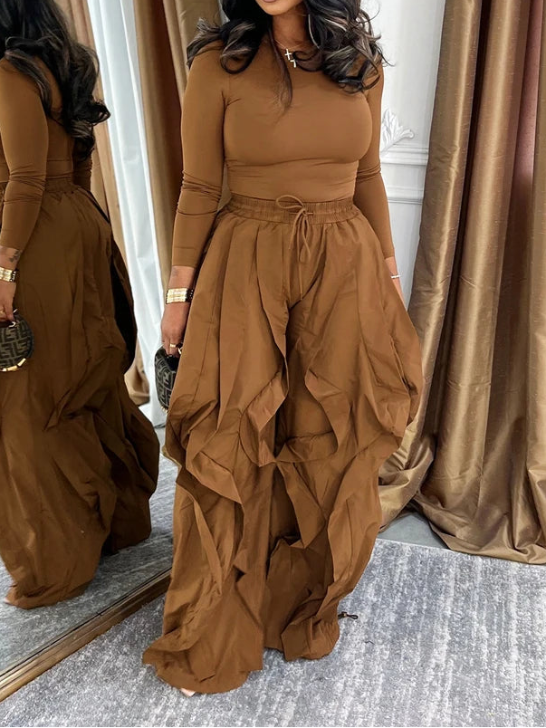 Ruffle Drawstring Pants Set