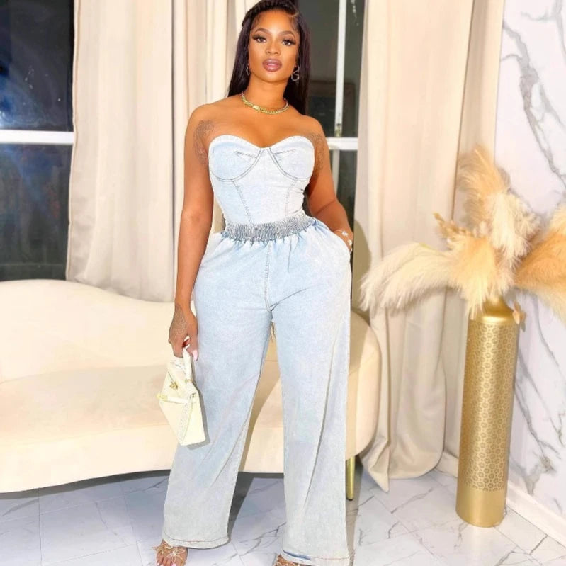 Des Backless Top and Wide Leg Jeans Set