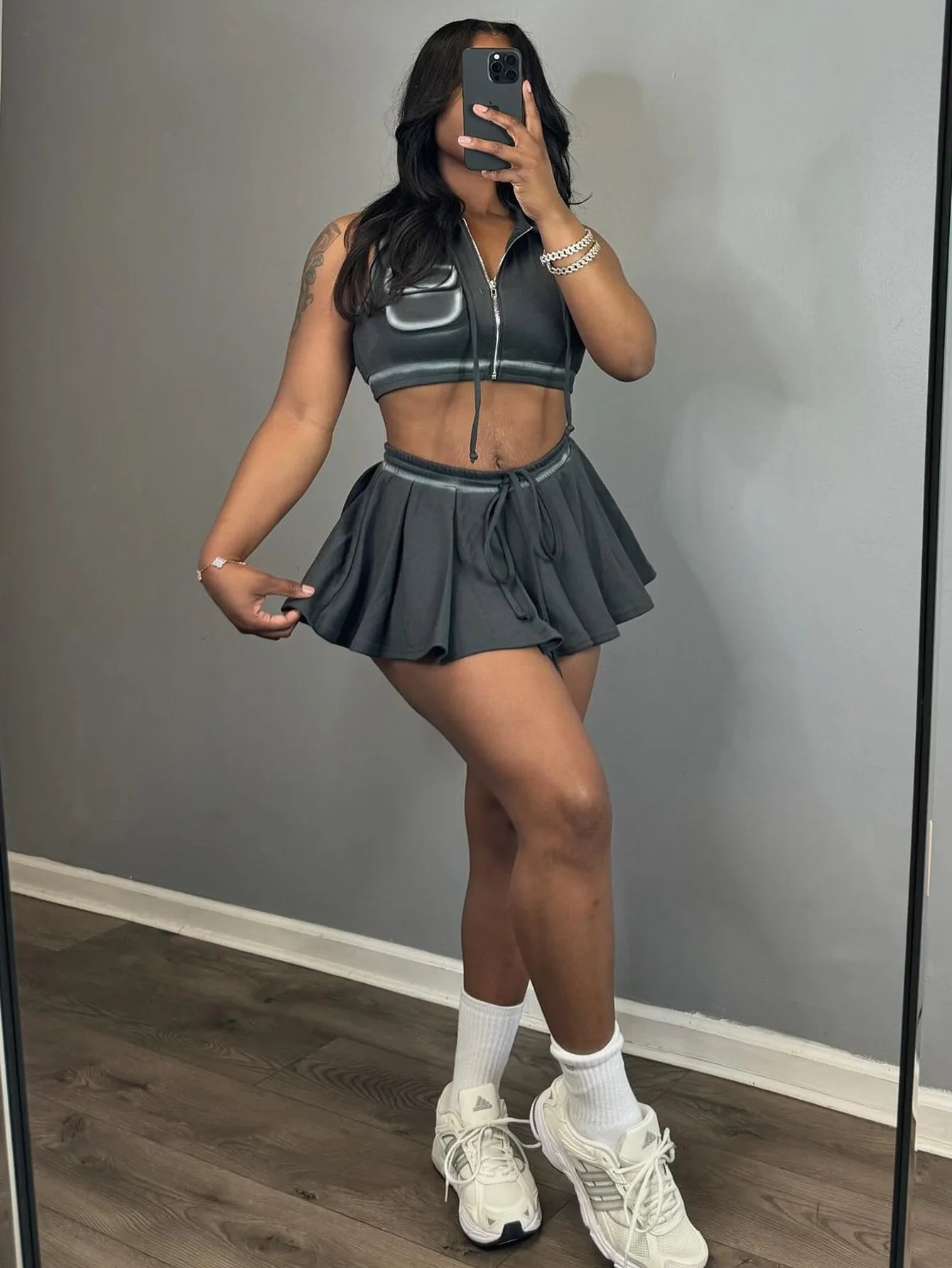 Striped Pleated Tennis Skirt Set