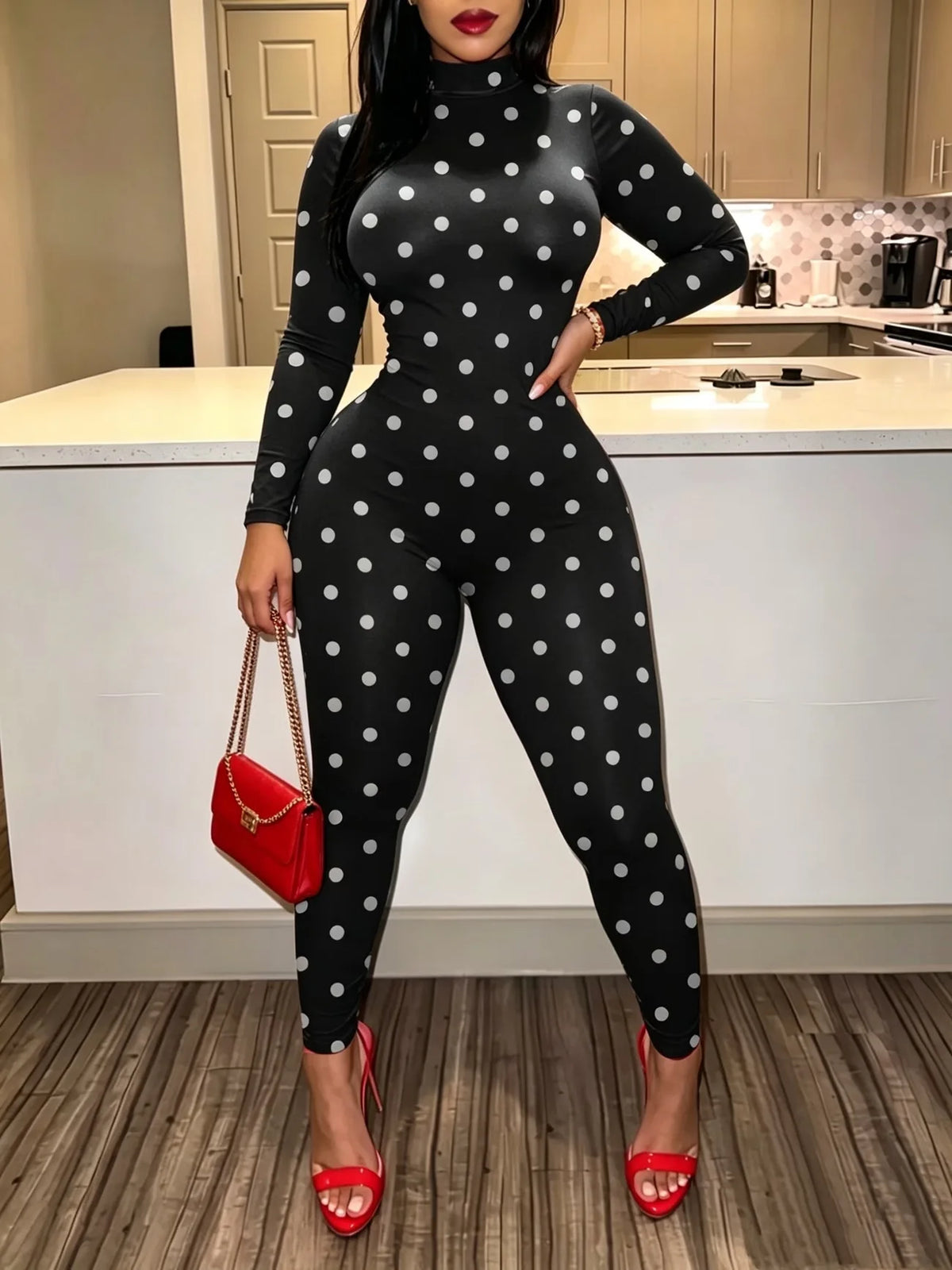 Polka Dot Bodycon Jumpsuit