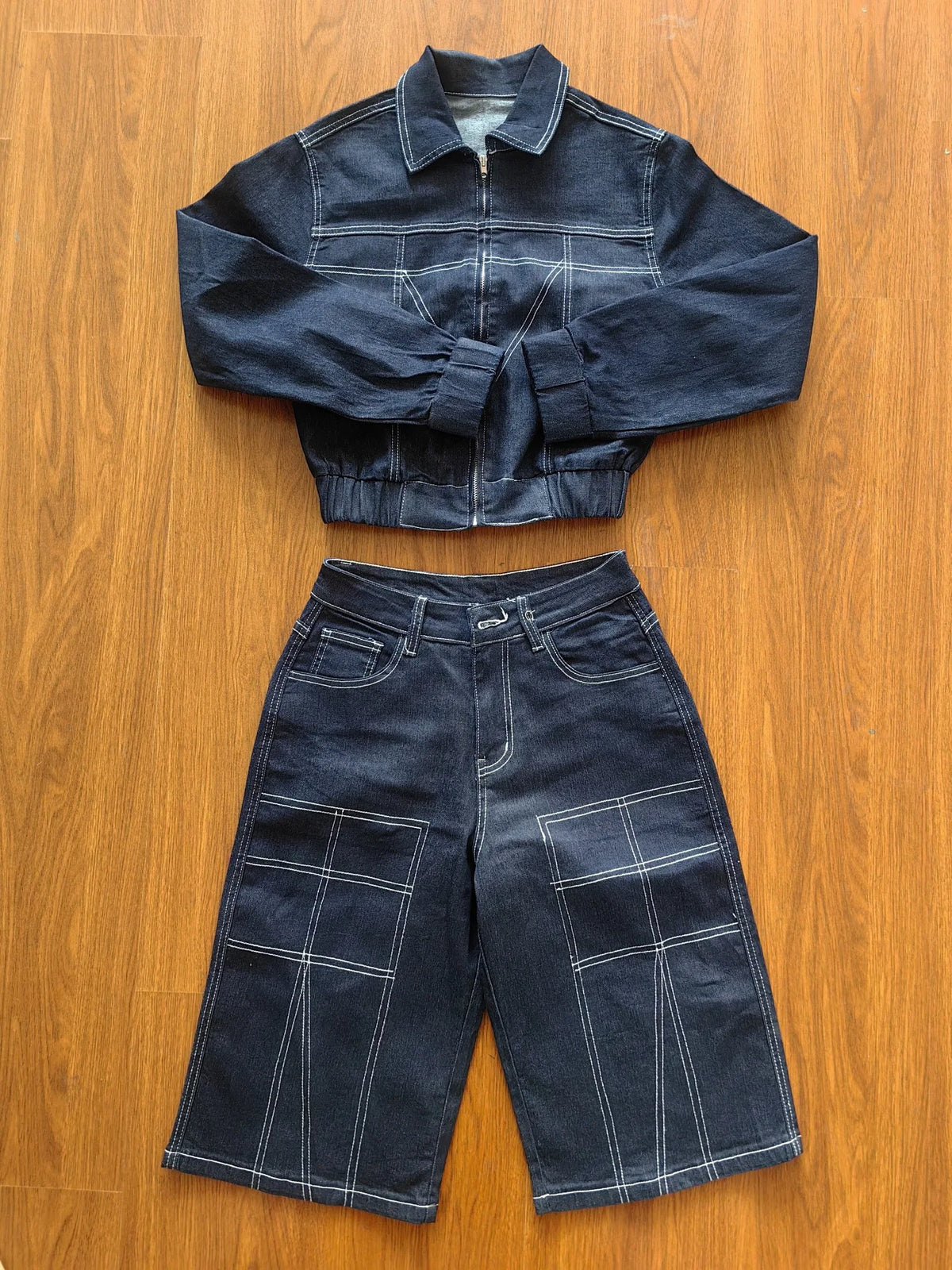 Dark Denim Shorts Set