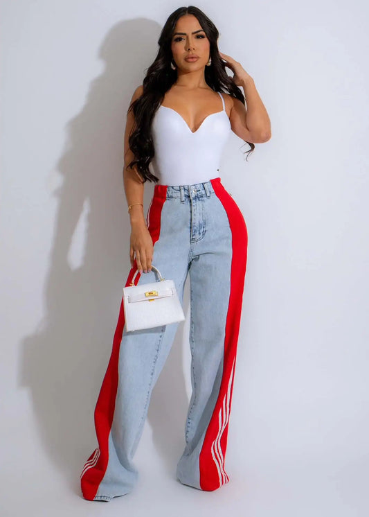 Fia Denim Striped High Waist Pants