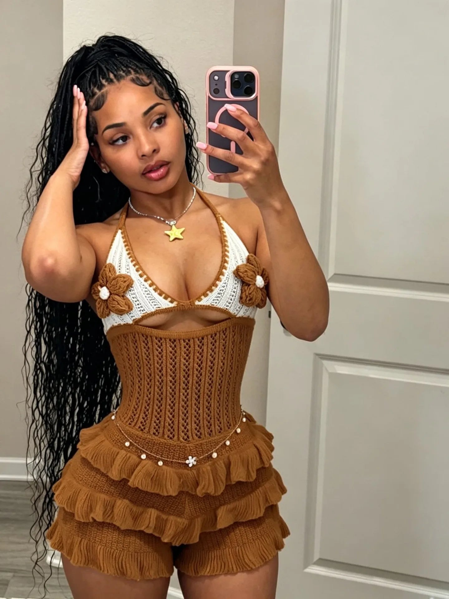 Flower Lace-up Halter Romper