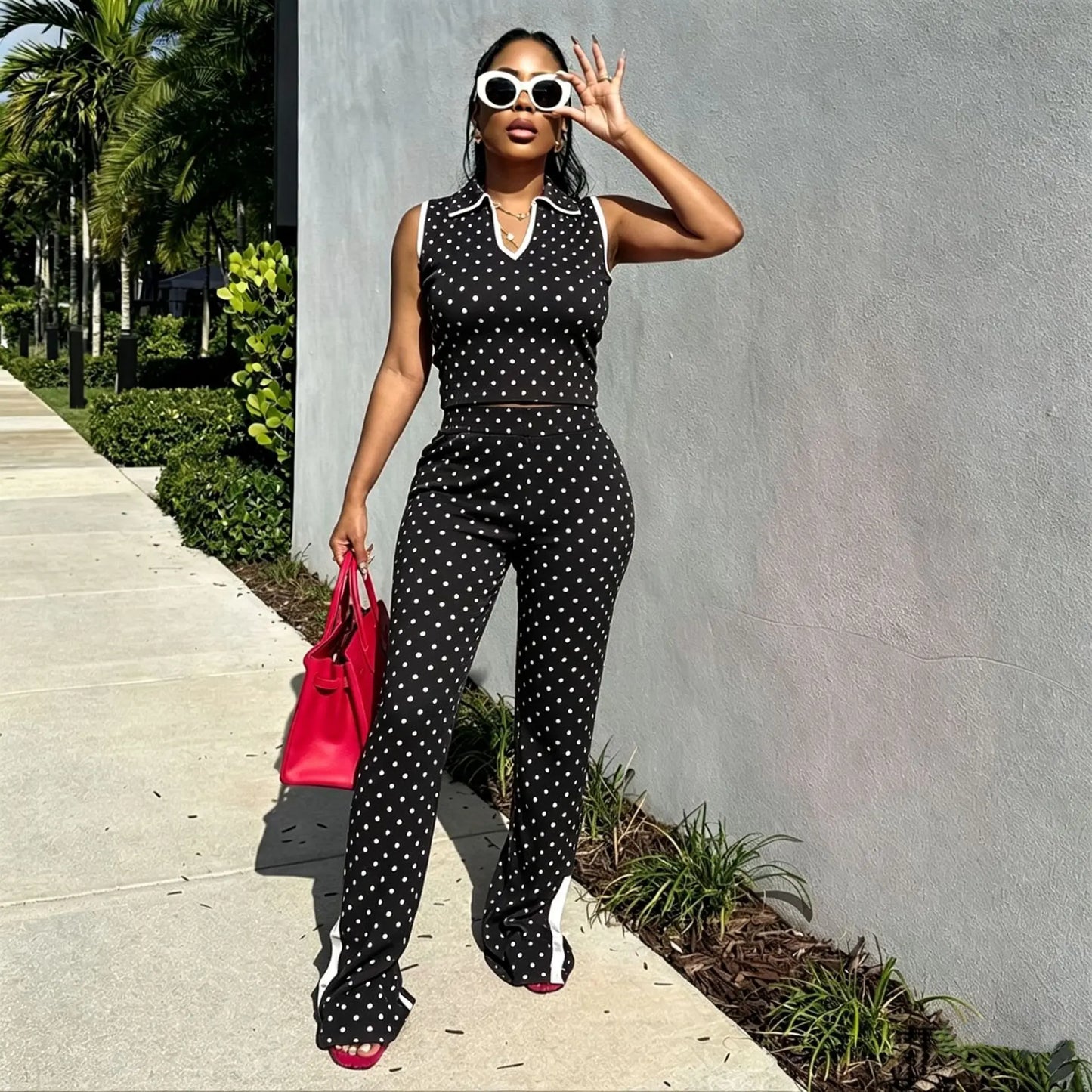 Polka Dot Pants Two-Piece Set