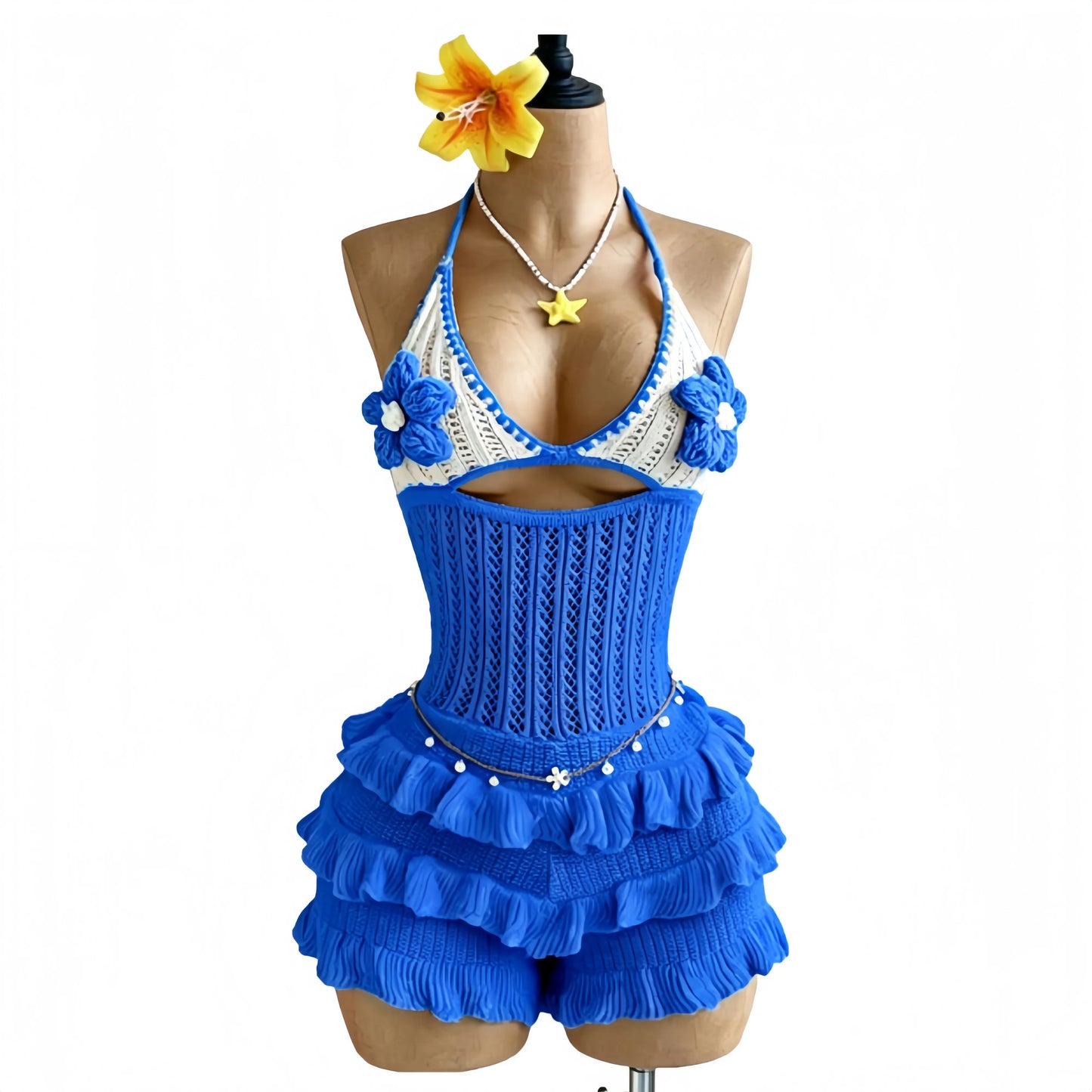 Flower Lace-up Halter Romper