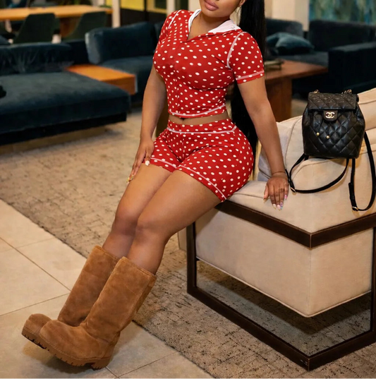 Polka Dot Print Shorts Set