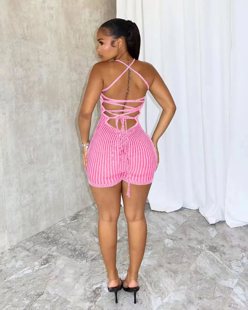 Knit Striped Rompers