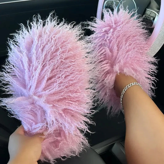 Fluffy Faux Fur Slides.