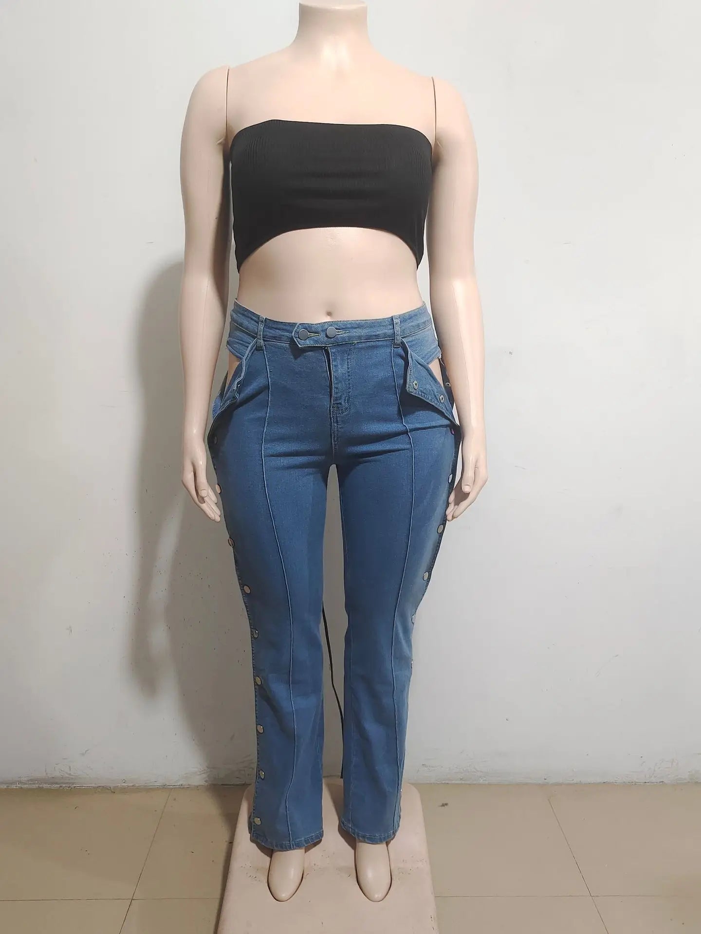 Denim Cargo Wide-Leg Jeans.