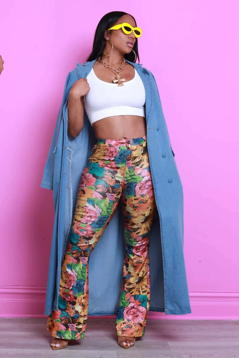 3D Floral Print Pants