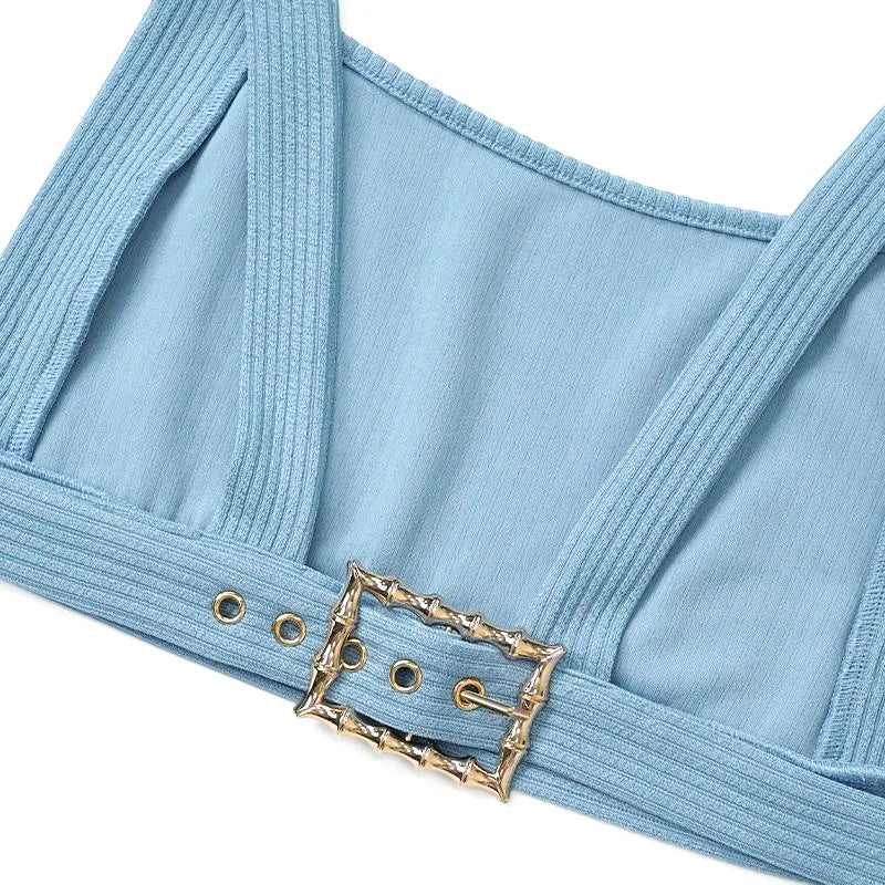 Kia Cutout Waist Belt Flare Pants Set