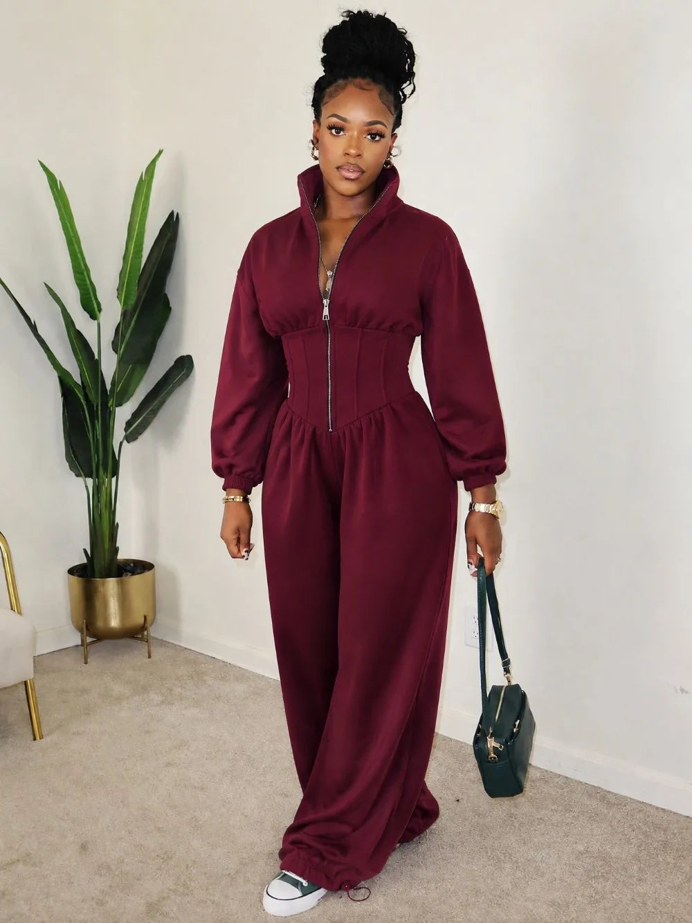 Waist Cinched Zipper Jumpsuit